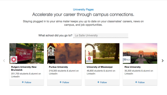 University Pages on LinkedIn